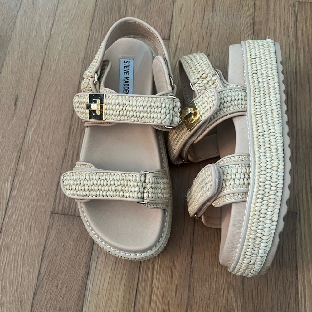 Steve Madden Beige Braided Platform Sandals - Picture 8 of 8